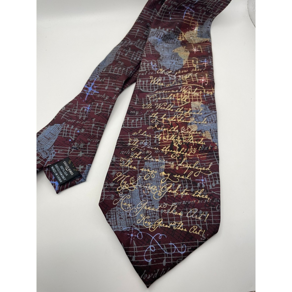 Eagles Wings Mens Silk Tie Burgundy How Great Thou Art Hymn Music Sheet Note